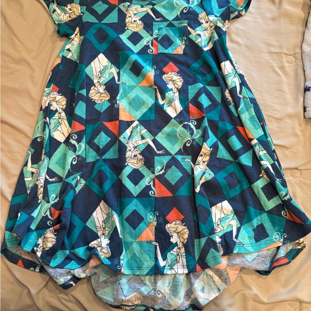 LuLaRoe Kids Casual Dress - Blue and Green Disney Frozen print